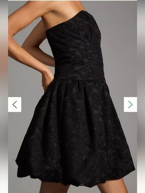 Anthropologie Strapless Black Jacquard Textured Fit-and-Flare Dress